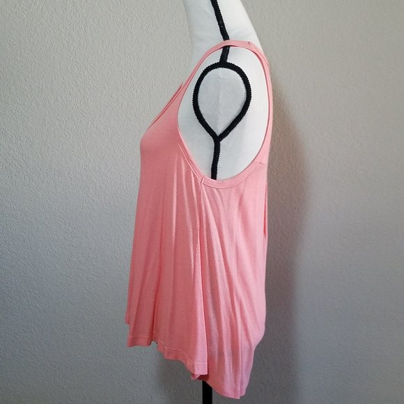 Roxy Tank Top Medium Pink Peach Coral Salmon Sleeveless Ribbed Shirt Flowy - Picture 2 of 5